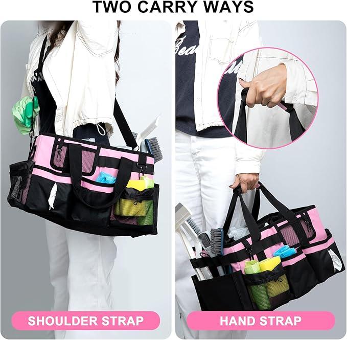 Large Cleaning Caddy Tote Bag with 4 Foldable Dividers Sturdy Support Board, Waterproof Cleaning Tools Organizer with Adjustable Shoulder Strap Waist Belt for Housekeepers, Cleaners Professional Use - NeatNest