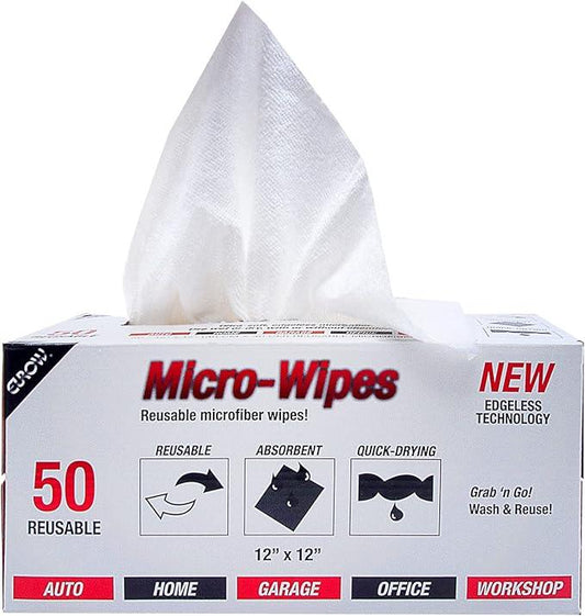 Eurow 200GSM Microfiber Cleaning and Drying Cloths with Dispenser Box, Reusable, Streak-Free, Scratch-Free, Ultra Absorbent, Edgeless for All Surface Types, 12x12in, 50-Pack, White - NeatNest