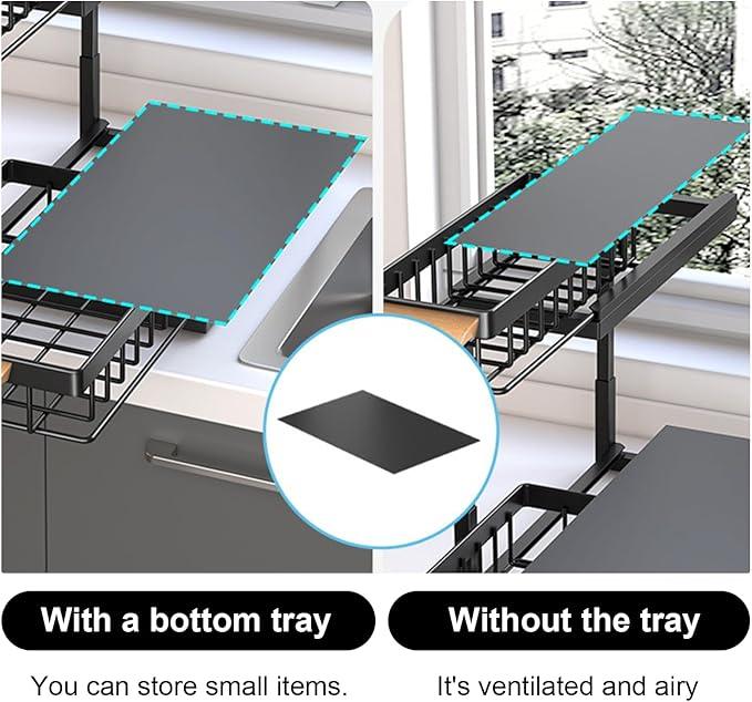 2-Tier Sliding Under Sink Organizer, L-shape Pull Out Cabinet Organizers, Multi-purpose Sink Storage Shelves, Metal Mesh Drawer Organizer for Bathroom Kitchen (White, Pull-Up & Down Style) - NeatNest
