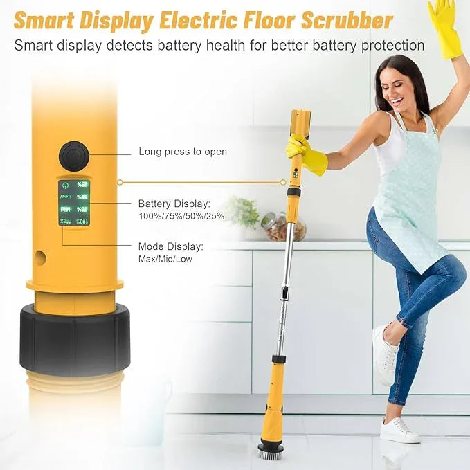 Qimedo Upgrade 1200 RPM Battery Electric Spin Scrubber, Highly Powerful Cordless Cleaning Brush with Smart Display, Electric Tile Floor Scrubber with 8 Brushes, Battery Powered Shower Scrubber - NeatNest