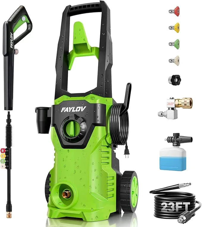 Pressure Washer, 2025 Upgraded 1500W Power Washer with No-Bend 360° Nozzle, Foam Cannon & 4-Nozzle Set, Portable Pressure Washer Cleaning Machine for Cars & Undercarriage Cleaning Driveways - NeatNest