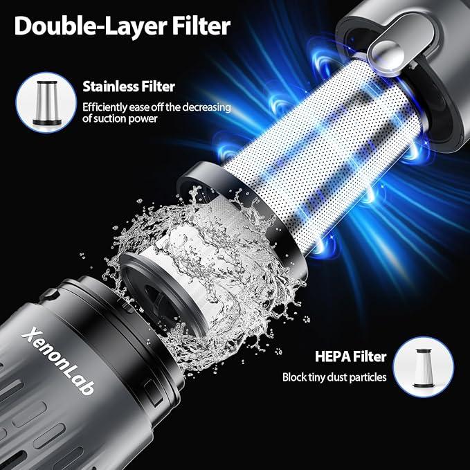 Handheld Vacuum Cordless 25000Pa Car Vacuum 3-in-1 Handheld Vacuum, Includes Smart Display and Charging Base Hand Vac Cordless Rechargeable One-Touch Empty for Home/Pet/Car (Silver) - NeatNest