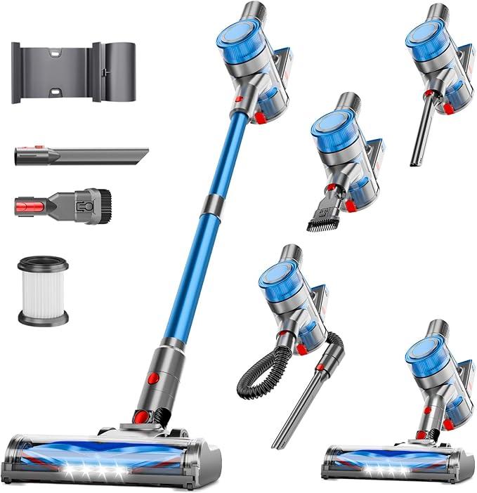 Cordless Vacuum Cleaner, Powerful Stick Vacuum Cleaner for Home with Rechargeable Battery, 6-in-1 Lightweight Handheld Vacuum, 45 Mins Runtime for Hardfloor & Carpets Pet Hair (Blue) - NeatNest