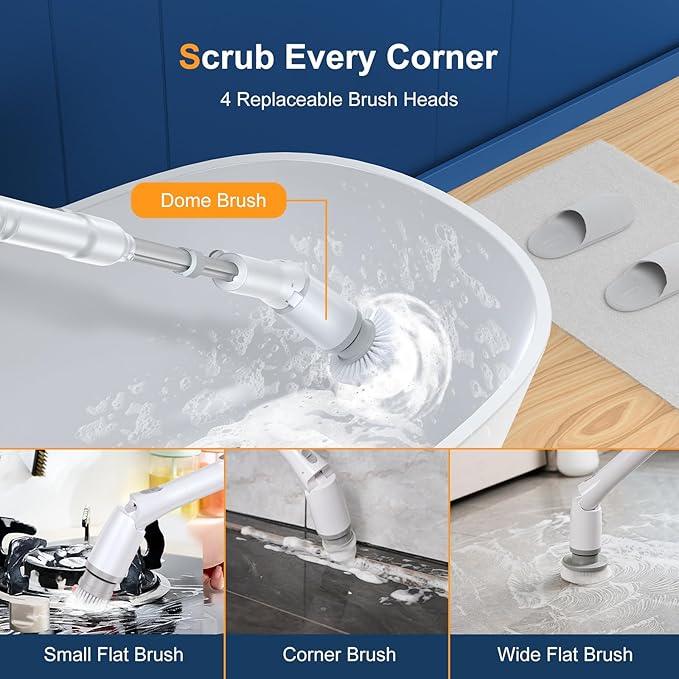 LABIGO Electric Spin Scrubber LA2 Pro, Shower Power Cleaning Brush with Display and 4 Replaceable Heads,2 Adjustable speeds, 3 Extension Handle, for Bathroom Floor Tile - NeatNest