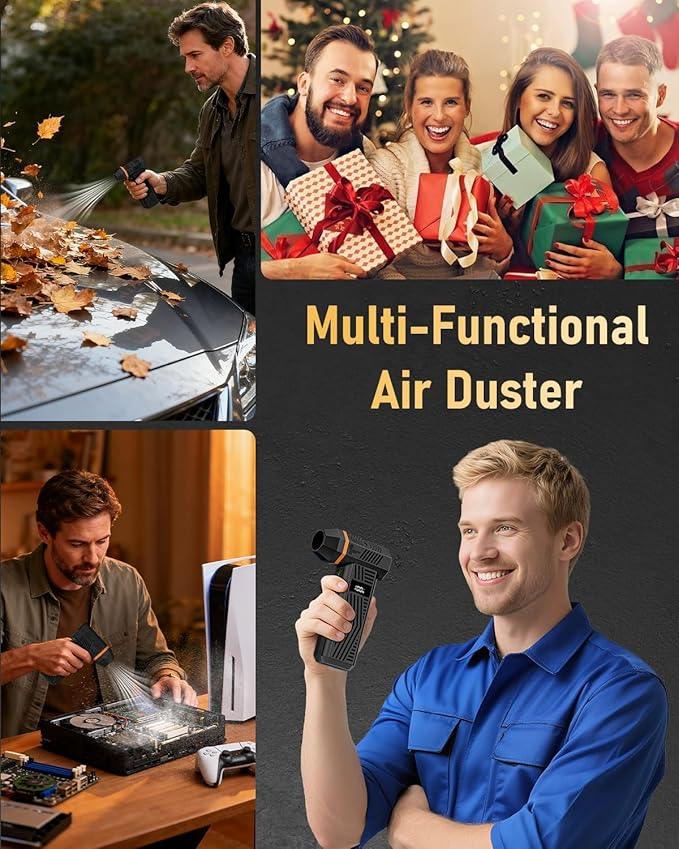Compressed Air Duster, 180000RPM 4-Gear Adjustable Electric Air Duster with Display Screen & LED Light, Rechargeable Cordless Air Blower for Keyboard/PC/Car - NeatNest