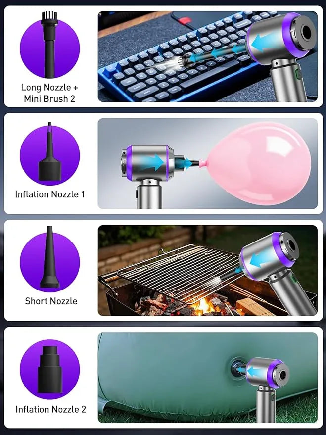 Vacuum/Air Duster 80,000RPM Super Power Mini Car Vacuum Cleaner 4-in-1 air Blower Gun Air Duster & Air Blower & Pump Hand Electric air Duster Handheld dust Blower Blower Cordless (Purple) - NeatNest
