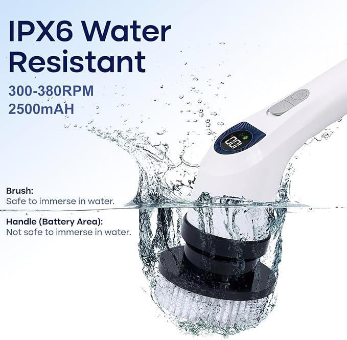 Electric Spin Scrubber for Cleaning - Shower Scrubber with Long Handle and 7 Replaceable Heads - 2 Speed Cordless Shower Brush for Cleaning with Long Battery Life, White - NeatNest