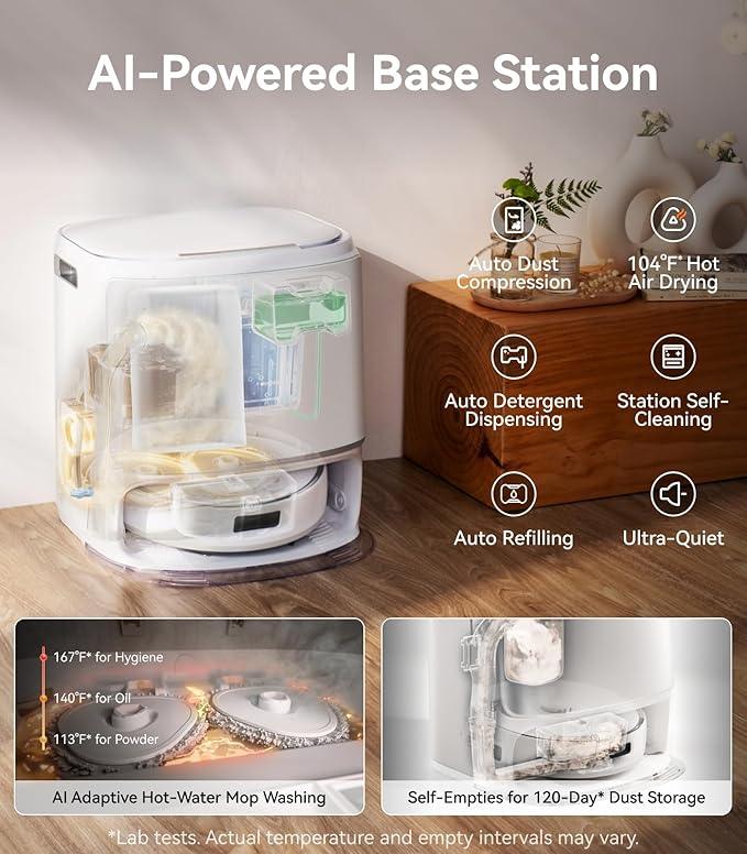 NARWAL Freo Z10 Robot Vacuum and Mop Combo, Tangle Free Robot Mop, 15,000Pa Suction, Adapts to Hard-to-Reach Areas, Self-Emptying, Mop Washing & Drying, Obstacle Avoidance, for Pet Hair & Hard Floor - NeatNest