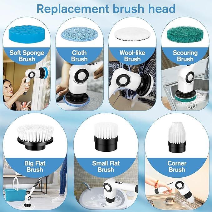Electric Spin Scrubber, Electric Cleaning Brush, Multifunctional 360 Automatic Rotation Cordless Spin Scrubber with 7 Replaceable Brush Heads for Cleaning Bathroom Kitchen and Floor - NeatNest