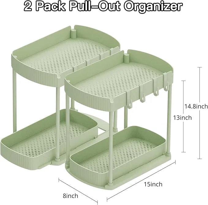 2 Pack Multi-Purpose Pull-Out Storage Organizers, Under Sink Organizers and Storage for Bathroom & Kitchen, Under Cabinet Organizers and storage, 14.8 Inch, Green - NeatNest