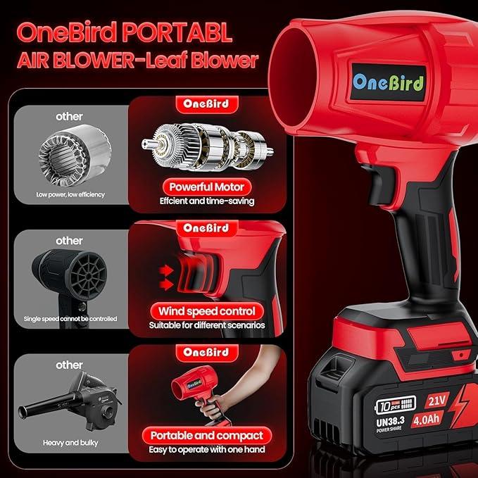 Cordless-Leaf-Blower-Electric Leaf Blower for Lawn Care 560 CFM-Handheld Blower Portable with Battery and Charger with 21V-4.0Ah-2 Batteries, Lightweight Blower for Patio Cleaning dust -red - NeatNest