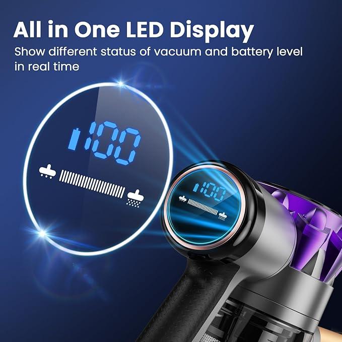 S3 Cordless Vacuum Cleaner, 45kPa Powerful Suction Vacuum Cleaners for Home, 55-Min Runtime Rechargeable Stick Vacuum, Self-Standing, for Pet Hair Carpet Hard Floor, LED Display - NeatNest