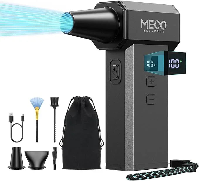 MECO ELEVERDE Electric Air Duster, 220,000 RPM-One Touch Turbo Fan, Stepless Speed Adjustable(±1% Precision Control) Dual Display, 2H Max Runtime, Mini Air Blower for Car,PC, Electronics, Keyboards - NeatNest