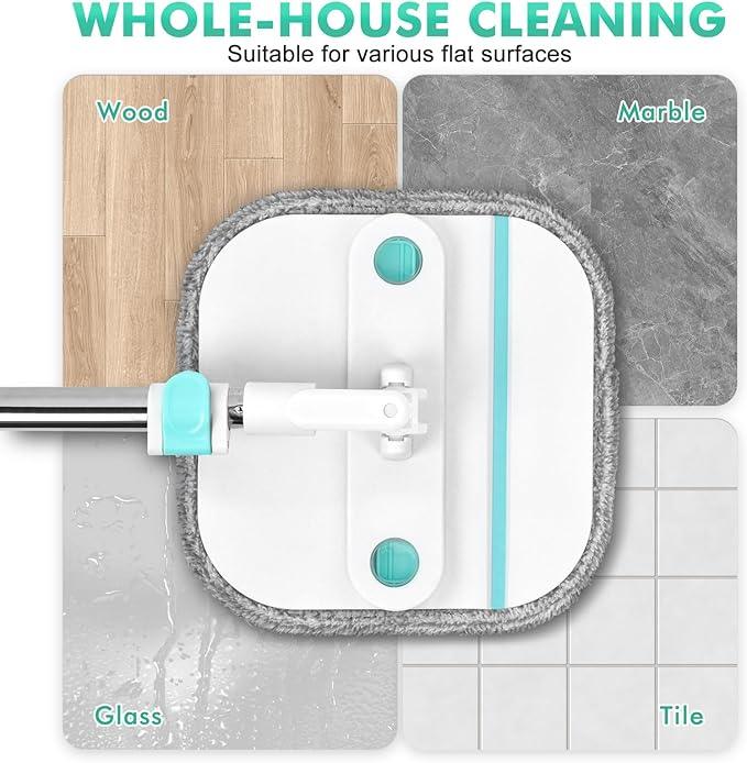 Upgraded Spin Mop and Bucket Self-Standing Mop Bucket Separate Dirty and Clean Water System Self Wringing 360° Rotating Clean Mop and Bucket Set with14Pads Mop-Blue - NeatNest