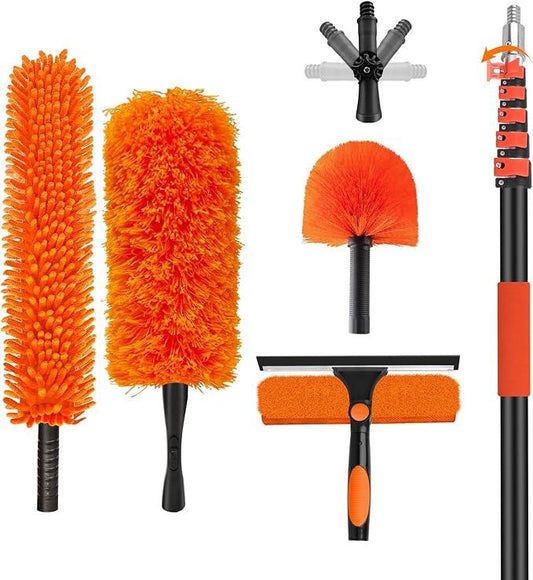 30FT High Reach Duster Cleaning Kit with 24FT Pole | 4-in-1 Tool Set with Universal Swivel Joint | High Ceiling Fan Cleaner, Microfiber Duster, & Window Squeegee for Safe High-Reach Cleaning - NeatNest