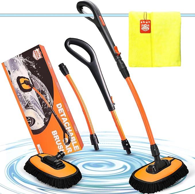 RIDE KINGS Car Wash Brush, Car Duster Exterior Scratch Free 180°Adjustable,Truck Cleaning Supplies with Ergonomic 15°Curved Extentable Pole Handle, Car Washing Equipment - Orange - NeatNest