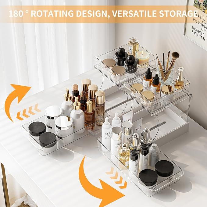 Pull Out 2 Tier Under Sink Organizer Clear Cabinet Organizer for Kitchen Bathroom Storage Rotating Pantry Rack for Spice Organization and Makeup Organizer for Drawer Durable Design 2 Pack - NeatNest
