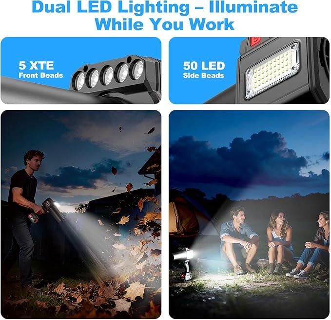 DEGGE Brushless Leaf Blower Cordless, Handheld Leaf Blowers with LED Work Light, Two Interchangeable Nozzles, Turbo Jet Blower for Lawn Care, Patio Cleaning, Garage Dust & Outdoor Use - NeatNest