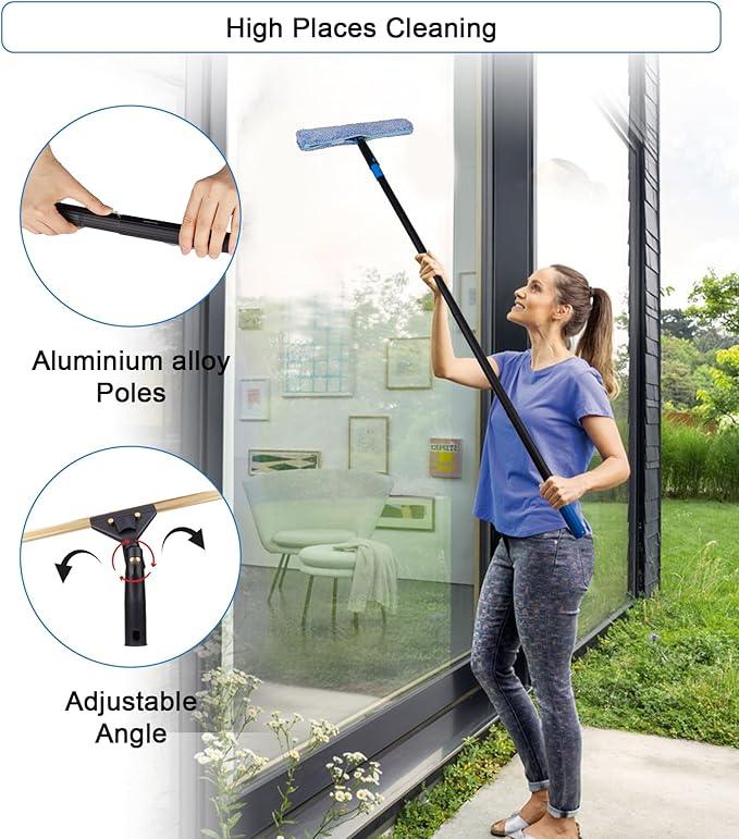 Swivel Squeegee Kit with 4 Extension Poles,Glass Scraper, Bendable Duster, 2 Window Scrubber Cloth for Glass, Car, Floor, Home,Garden - NeatNest