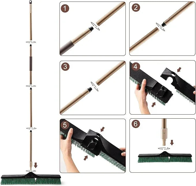 Eyliden Heavy Duty Push Broom 24" - Garage Sweeper Shop Brooms with 66" Long Handle, Outdoor Stiff Bristles Concrete Push Broom for Sidewalk Driveway Yard Patio Deck Warehouse Sweeping, Sweep Snow - NeatNest