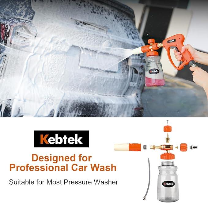 Kebtek Car Pressure Washer with Foam Gun 5200 PSI, Heavy Duty Brass Snow Foam Cannon Kit Quick Connect Car Wash Sprayer with 6-in-1 Adjustable Nozzle and M22-15mm Connector - NeatNest