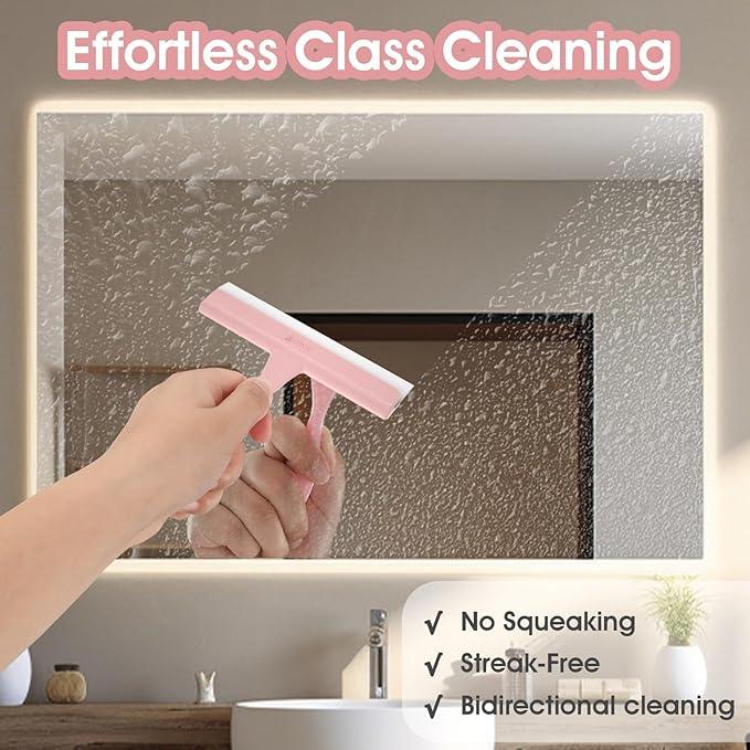 5" Silicone Shower Squeegee for Glass Doors & Car Windows - Small & Mini Size Streak-Free Cleaner, Bathroom, Mirror, Tile Scraper - Compact Pink with Hanging Hole, Kitchen Safe Water Blade - NeatNest