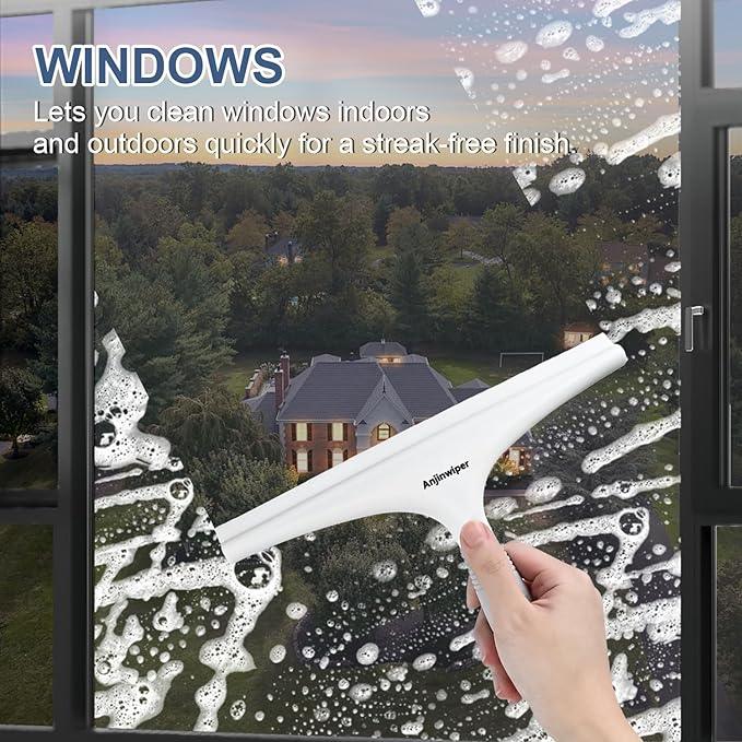 Silicone Shower Squeegee with Hook, Bathroom Squeegee for Shower Glass, Squeegee for Shower Doors, Mirror and Window, Shower Squeegee for Tile Shower Walls(10 inch, White & Gray) - NeatNest