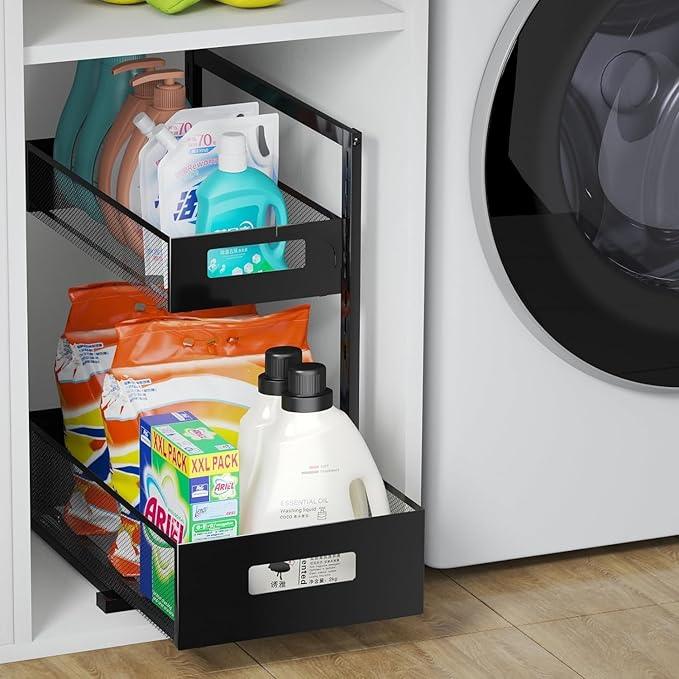 Under Sink Organizer Pull Out Cabinet Organizer Adjustable Height 2 Tier with Sliding Drawers Kitchen Bathroom Organizer and Storage(1pc) - NeatNest