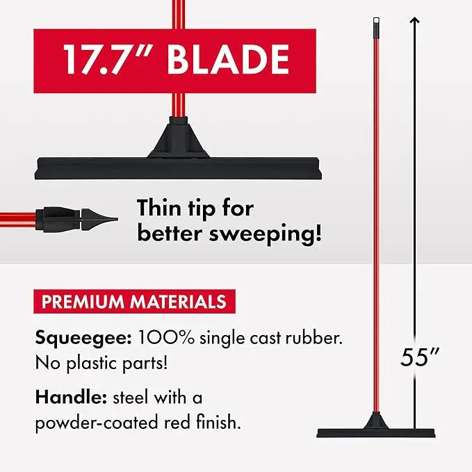 Heavy-Duty Floor Squeegee - Large 18" Wide Blade & 55" Long Handle Professional Grade Concrete, Garage & Commercial Rubber Squeegee Broom Floor Cleaner - Wood, Tile, Shower, Glass, Deck, Window - NeatNest