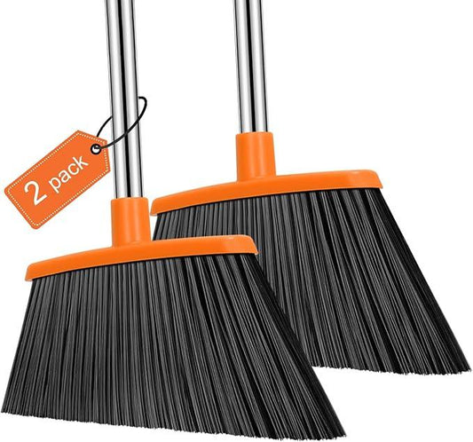 NACENA Heavy Duty Broom, 55 Inch Long Handle Outdoor Large Angle Brooms, Commercial Broom for Sweeping Indoor, for Home Garage Kitchen Office Courtyard Lobby Patio Lawn Concrete, 2 Pack (Grey&Orange) - NeatNest