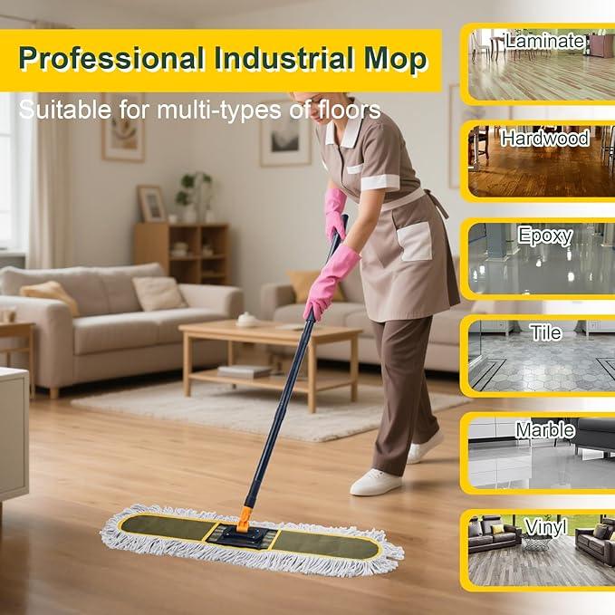 24" Commercial Dust Mops for Floor Cleaning with 2 Replacement Mop Pads, Heavy Duty Large Dust Mop for Hardwood Floors, Industrial Wet Dry Floor Duster for Office Garage Warehouse Factory Mall - NeatNest