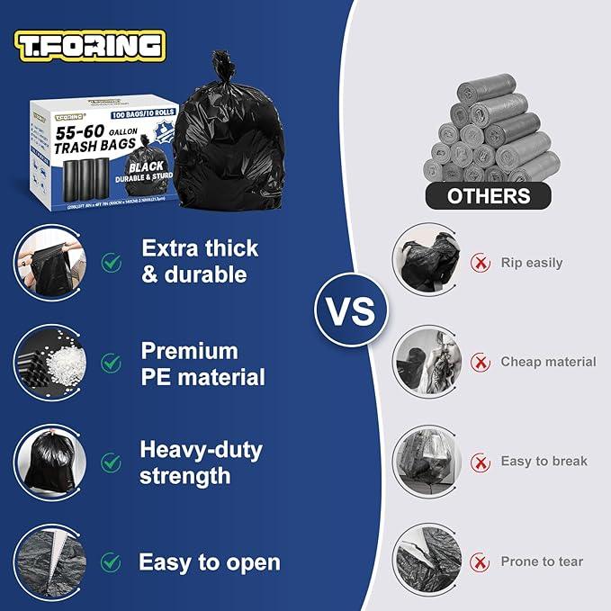 55-60 Gallon Trash Bags Heavy Duty 2.1 Mil - 39''x55'' 100 Count Extra Thick Black Garbage Bags Unscented Strong Huge Can Liners for Construction Industrial Yard Outdoor Commercial - NeatNest