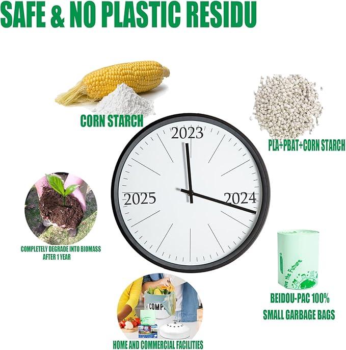 4-6 Gallon Compostable Trash Bags, 150 Count - Kitchen Trash Bags with Handle, Sturdy Biodegradable Garbage Bags for Food Scrap Waste, ASTM D6400, US BPI Certified - NeatNest
