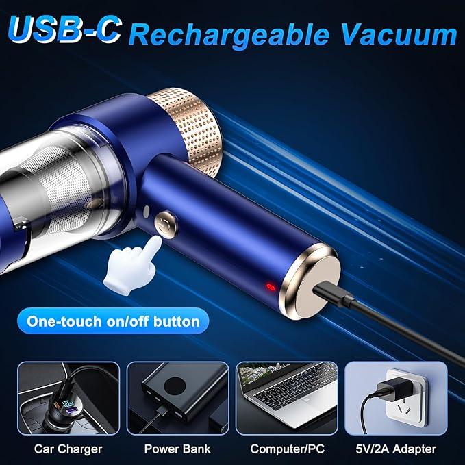 Mini Vacuum Cleaner, 15000PA Car Vacuum Cleaner Portable Cordless with LED Light, 4 in 1 Air Duster and Handheld Small Vacuum Rechargeable for Car, Home, Office, Pet（Blue） - NeatNest