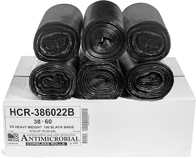 Aluf Plastics - 55-60 Gallon Black Trash Bags - 38" x 60" - 22 Microns Thick High Density Value Garbage Bags for Bathroom, Office, Industrial, Commercial - (1 Pallet of 70 Cases, 10500 Bags Total) - NeatNest
