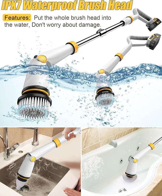 Qimedo Electric Spin Scrubber with Two Batteries Q2 Pro,1500 RPM High Power Electric Scrubber for Cleaning,Shower Cordless Cleaning Brush with Display for Tub/Tile/Floor (Effortless Handle/8 Brushes) - NeatNest
