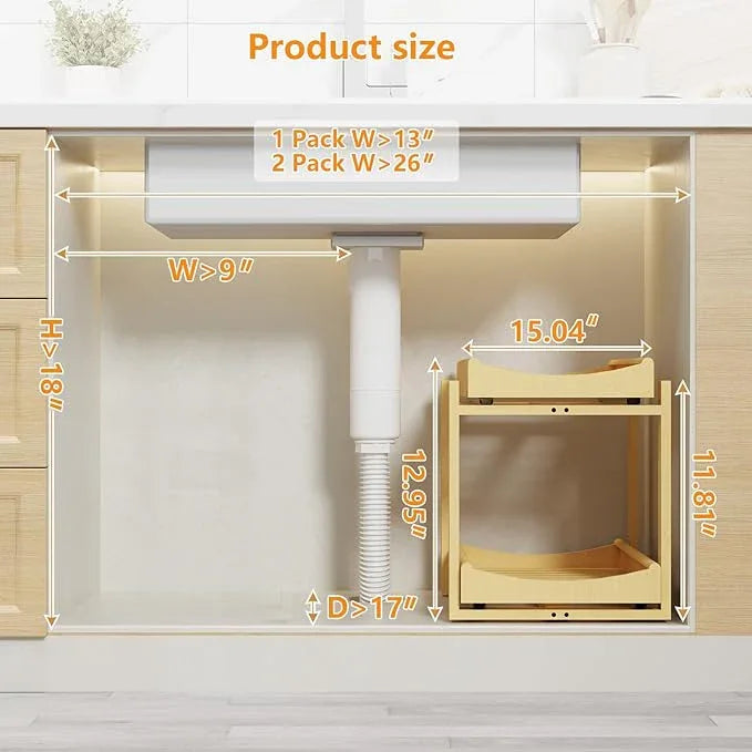 Bamboo Under Sink Organizer Adjustable Height 2 Tier Bathroom Organizer Pull Out Cabinet Storage Kitchen Heave Duty Wood Slide Ou Shelf for Kitchen Bathroom (Nature, 1 Pack) - NeatNest