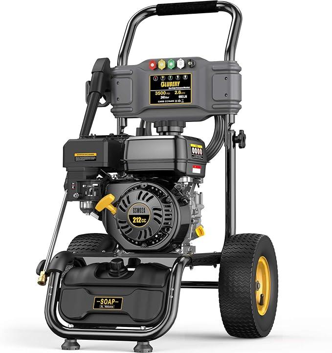 BLUBERY 3500 PSI Gas Pressure Washer, 2.6 GPM Heavy Duty High Power Washer, 30Ft Pressure Hose&Soap Tank,5 Pressure Nozzles,Black - NeatNest