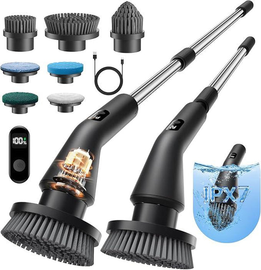 Leebein Electric Spin Scrubber, 2025 New Cordless Cleaning Brush Bathroom Scrubber, IPX7 Waterproof Shower Scrubber with 7 Brush Heads, Extendable Long Handle and 2 Speeds Scrubber for Bathtub Floor - NeatNest