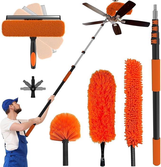 Buyplus 26FT Reach Dusting Kit, Long Duster with 5-20FT Extension Pole for High Ceilings, Cobweb Duster, Microfiber Duster, Window Squeegee, Extendable Duster Cleaning Kit - NeatNest