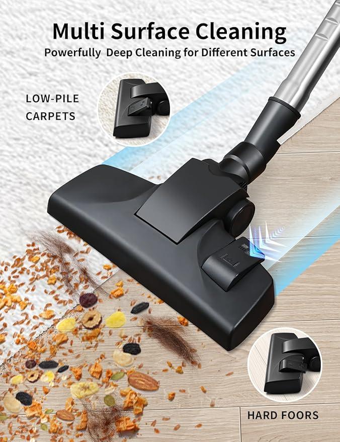 Canister Vacuums 45Kpa 1600W Canister Vacuum Cleaners for Home Double HEPA Filter 4.5Qt Bagless Vacuum Cleaner Lightweight Canister Vacuum Cleaner for Hard Floors Carpet Pet Upholstery Tiles Car Blue - NeatNest