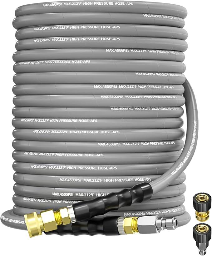 Pressure Washer Hose 100FT 3/8" for Cold and Hot Water 212°F, with Swivel Quick Connect, 4500PSI Kink Resistant Grade Steel Wire Braided, Power Washer Hose With 2pcs M22-14mm Adapter - NeatNest