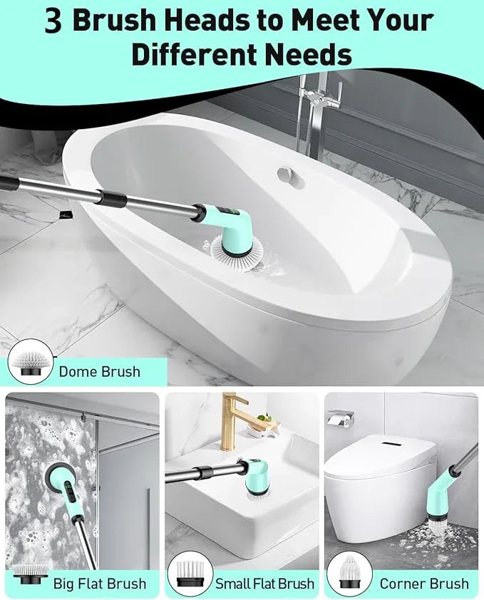 Electric Spin Scrubber for Cleaning Bathroom, Shower Scrubber Cordless Cleaning Brush with IPX7 Waterproof & 2 Speed, 3 Brush Heads, Bathroom Cleaning Supplies for Toilet Shower Tub Mint Green - NeatNest