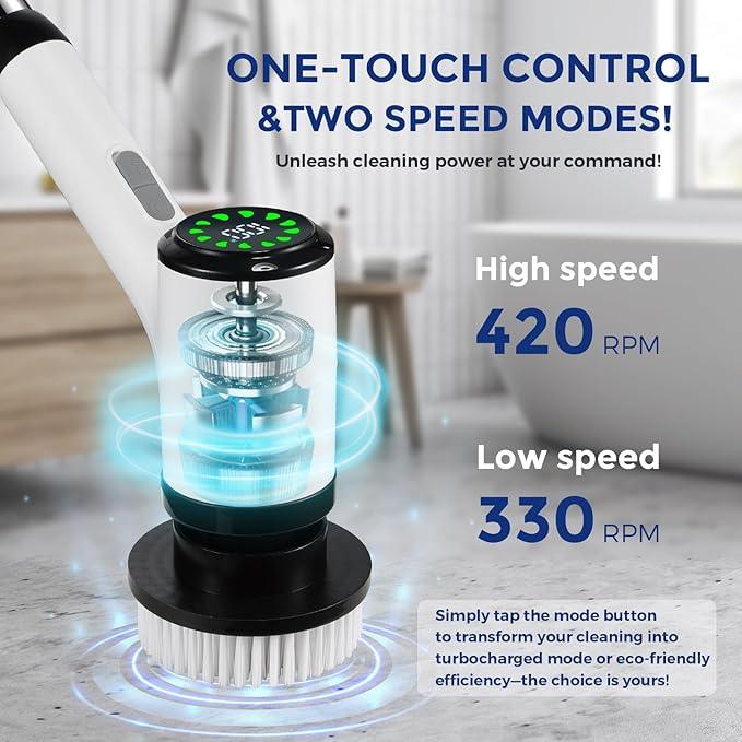 Electric Spin Scrubber for Cleaning-2 Adjustable Speeds,8 Cleaning Brushes,Cordless Cleaning Tools, Shower Scrubber with Long Handle,Power Scrubbers for Cleaning Bathroom, Tile Tub - NeatNest