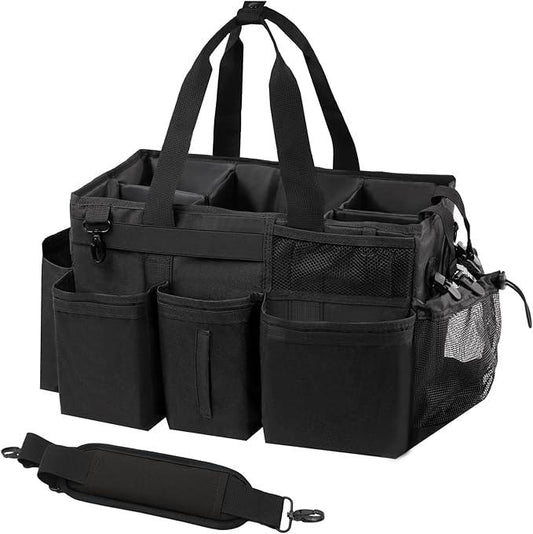 Wearable Cleaning Caddy Organizer with Handle & Shoulder Straps for Housekeepers, Under Sink & Car Cleaning Tool Organizer Bag with 4 Foldable Dividers (Black) - NeatNest