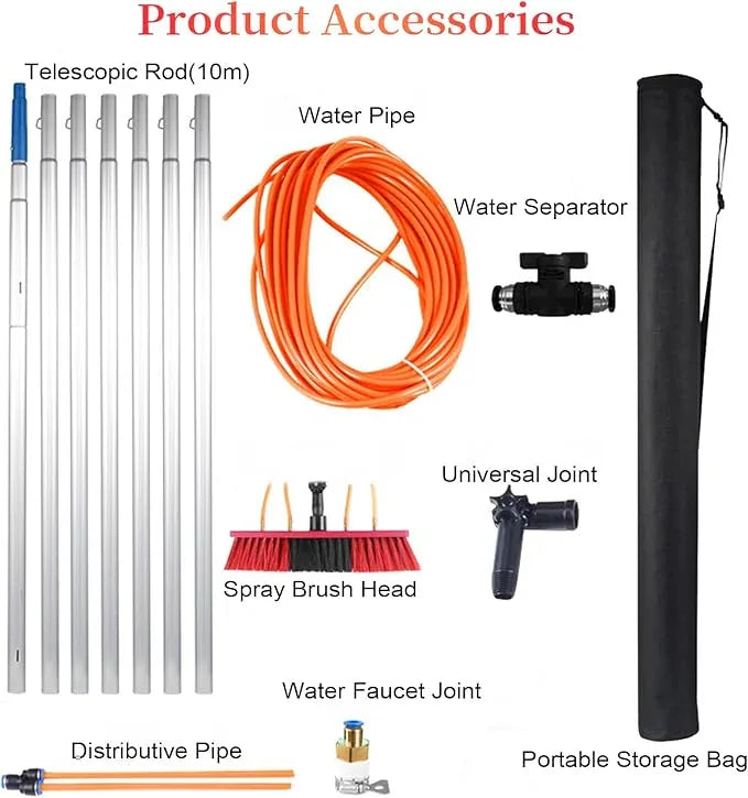 22 FT Water Fed Pole Kit Adjustable Solar Panel Cleaning Kit Cleaner Tool for Window Glass Roof Outdoor Glass Brush Window Washing Equipment (22ft) - NeatNest