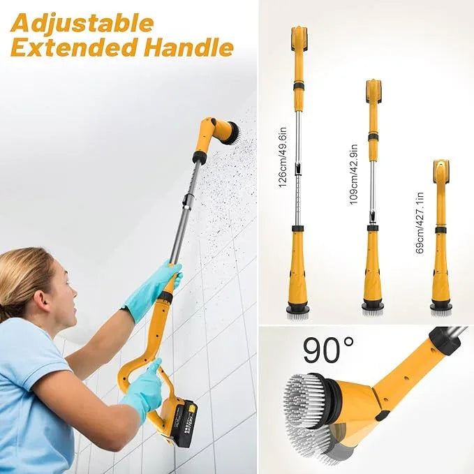 Qimedo 1500 RPM Electric Spin Scrubber with Two Batteries Q2 Pro, Cordless Battery Powered Shower Scrubber,Electric Tile Floor Scrubber with Display for Grout/Tile/Tub (Effortless Handle/8 Brushes) - NeatNest