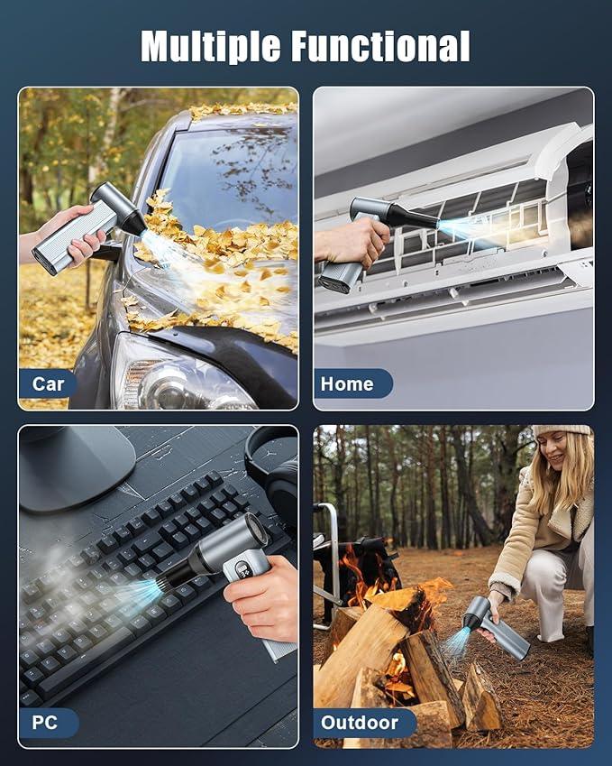Compressed Air Duster with150,000RPM Brushless Motor, 8000mAh Battery, LED Light, 4-Gear Adjustable Electric Air Blower for Home, Car, Computer, Outdoor, Camera Len - NeatNest