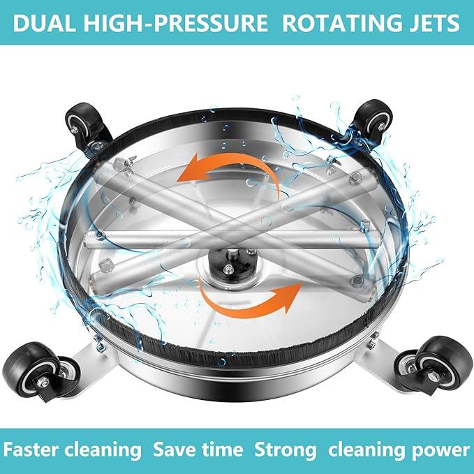 14" Pressure Washer Surface Cleaner with 4 Wheels-Stainless Steel Power Washer Accessories for Concrete Driveways Sidewalks Patios Cleaning (14 INCH Silver) - NeatNest