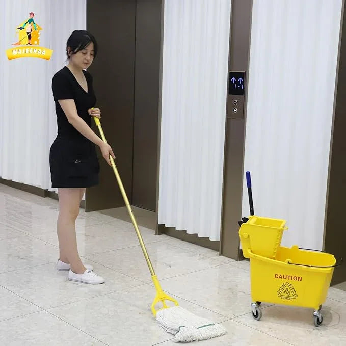Commercial Mop Bucket with Side-Press Wringer for Floor Cleaning, 35 Quarts, Yellow, Including One Commercial Mop - NeatNest